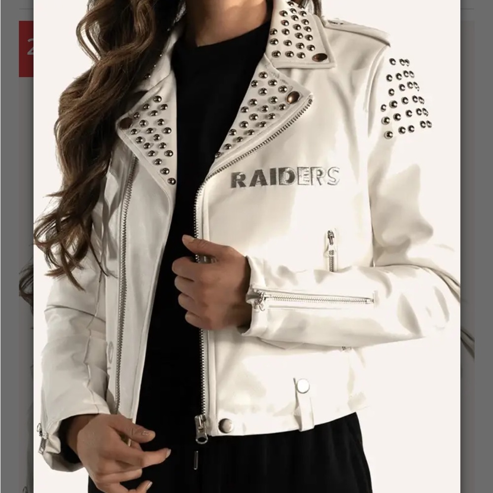 White leather raiders jacket